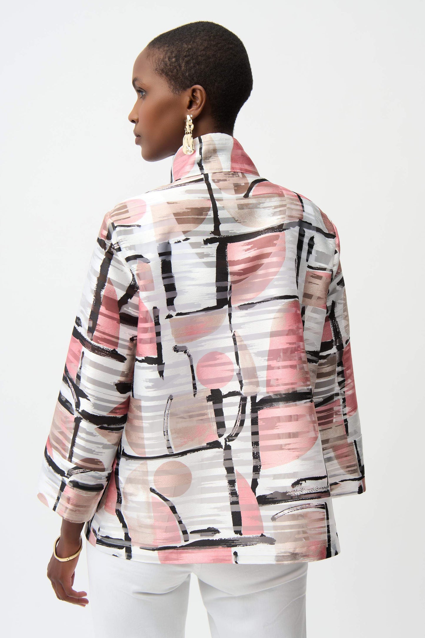 Boxy-Jacke aus Jacquard-Organza mit abstraktem Muster (Vanille/multi)