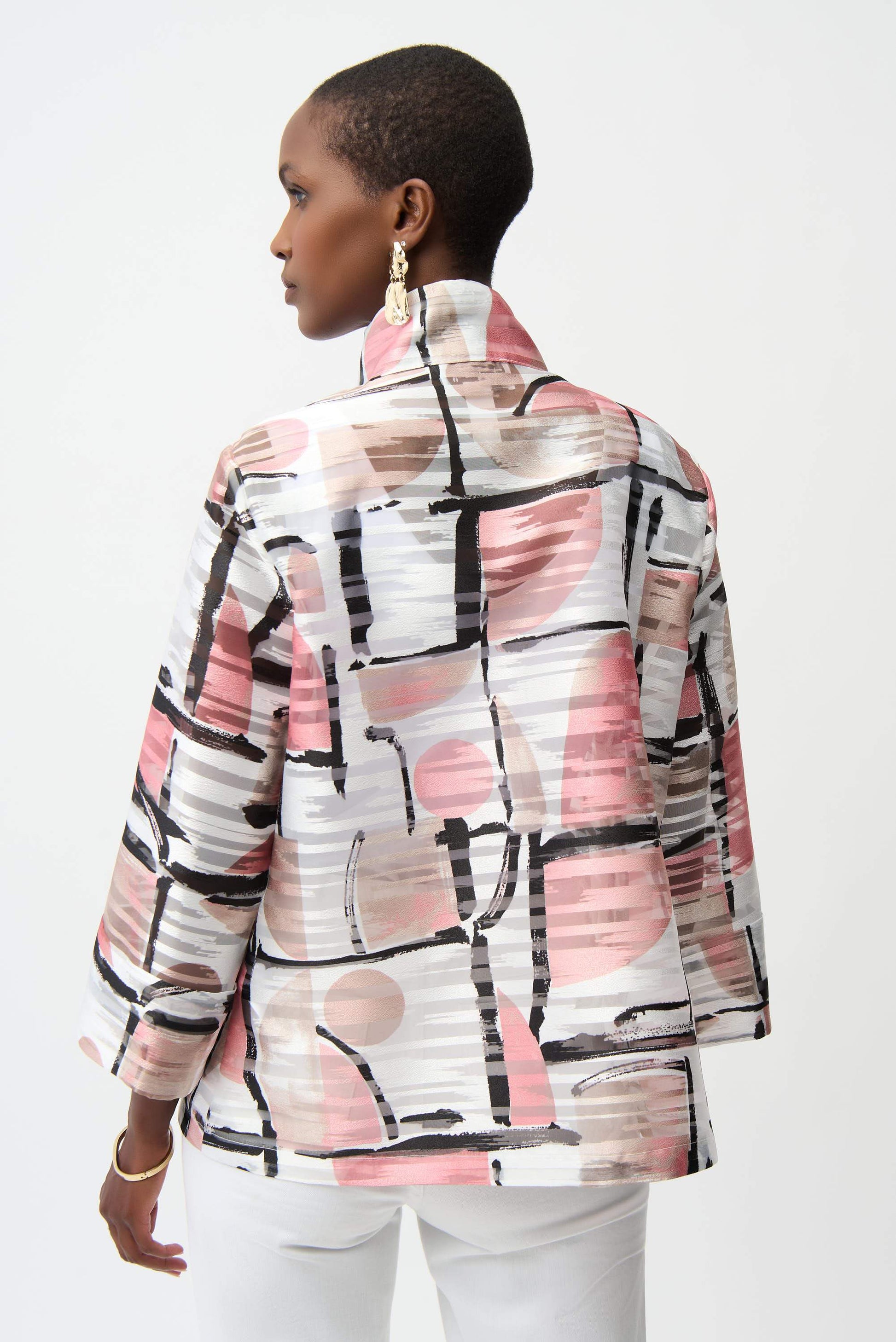 Boxy-Jacke aus Jacquard-Organza mit abstraktem Muster (Vanille/multi)