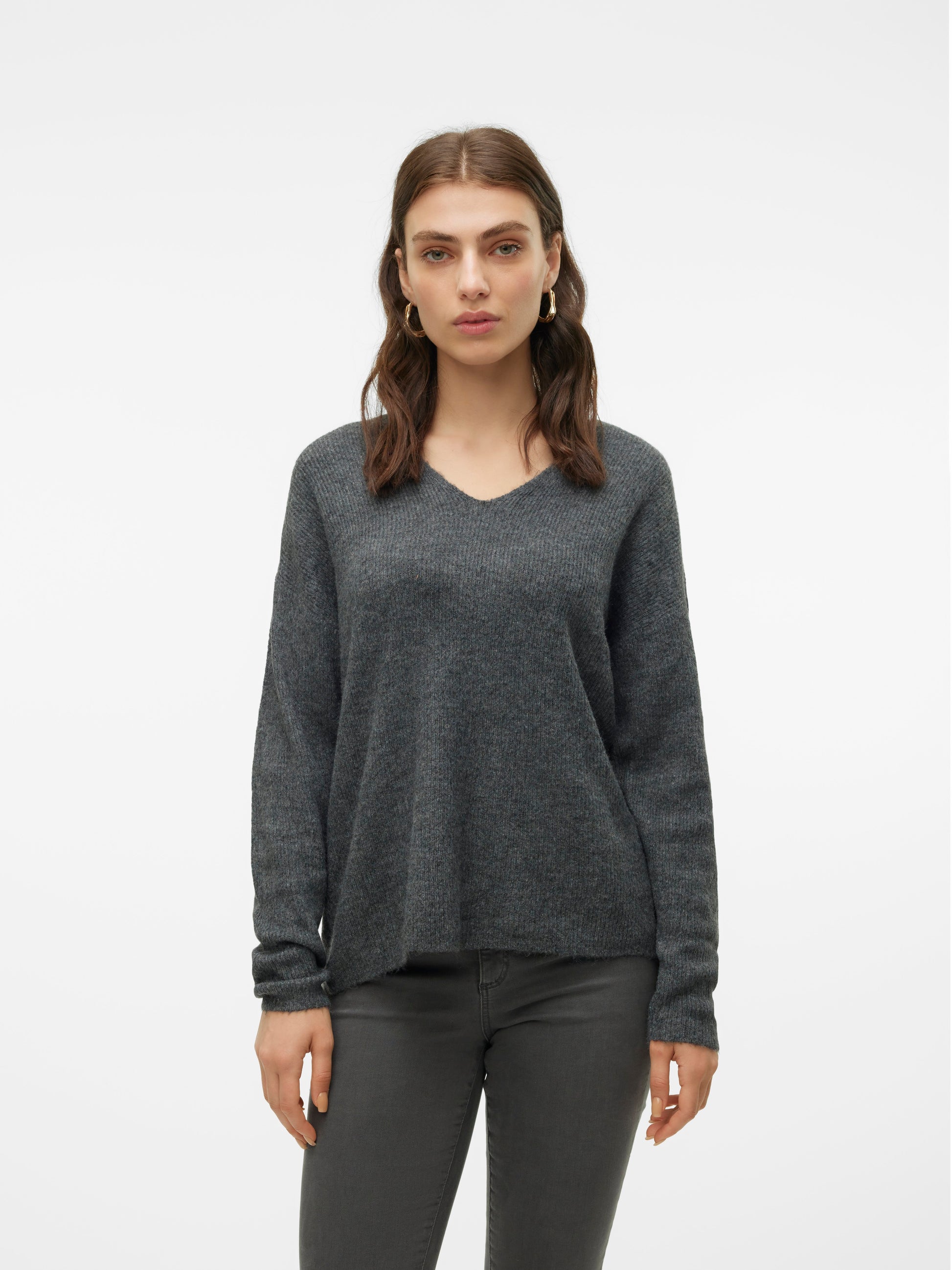 Vmcrewlefile Ls V-neck Blouse Noos (Medium Grey M)
