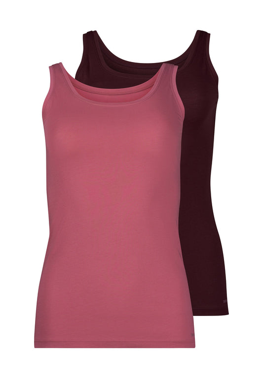 Skiny Damen Tanktop Doppelpack SKINY ADVANTAGE Cotton Stretch (Rosewine Select)