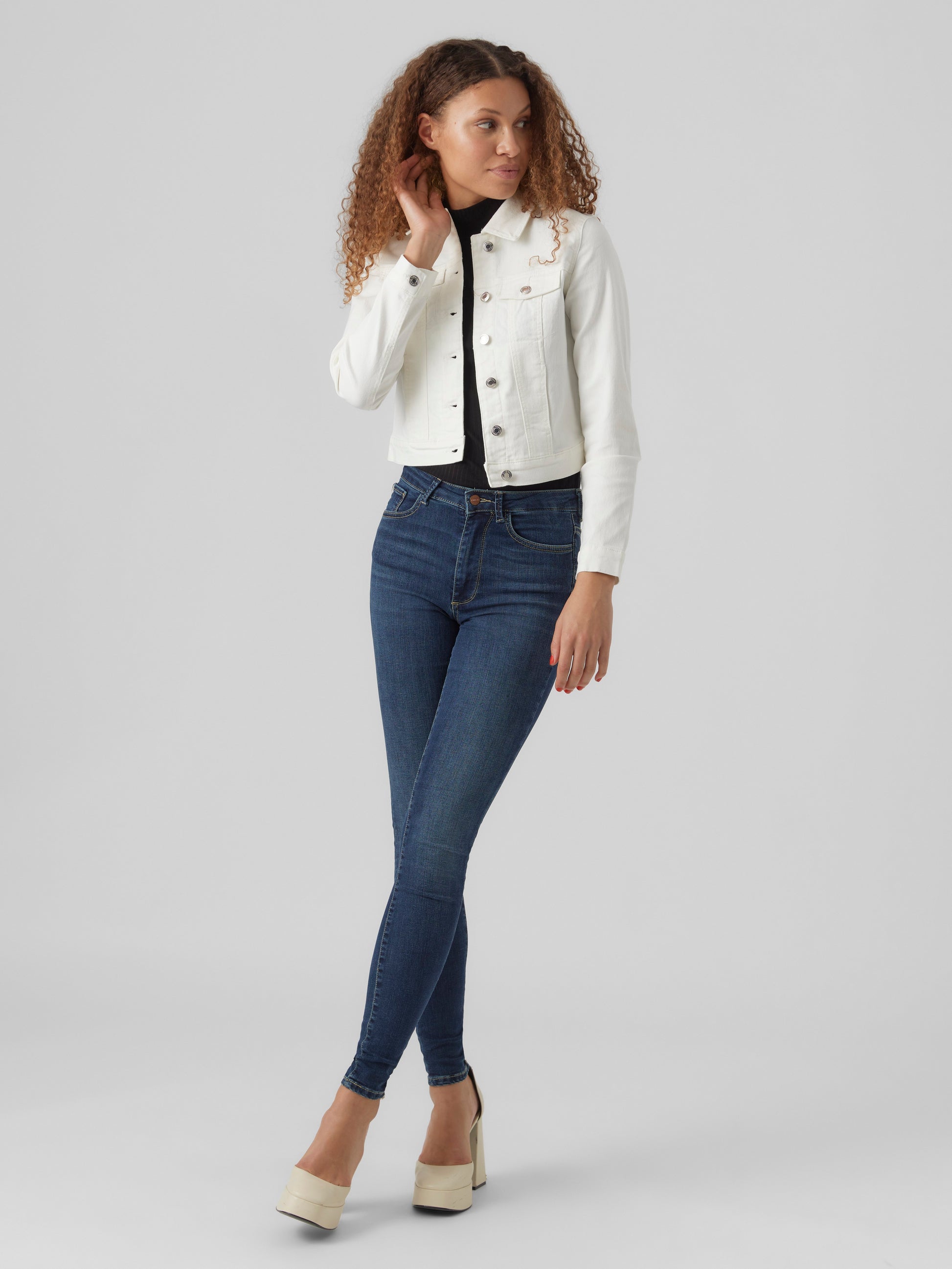 Vmluna Ls Slim Dnm Jacket Mix Ga Noos (Cloud Dancer)