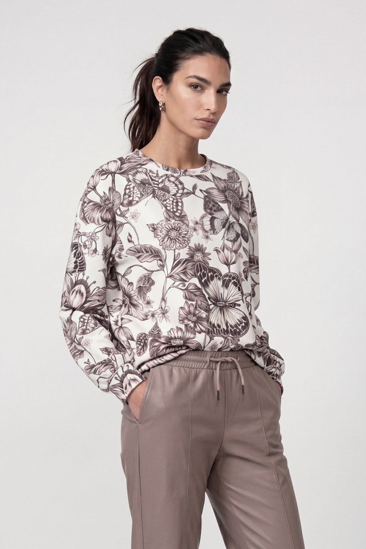 Sweatshirt mit Blumenmuster (Taupe Gemustert)