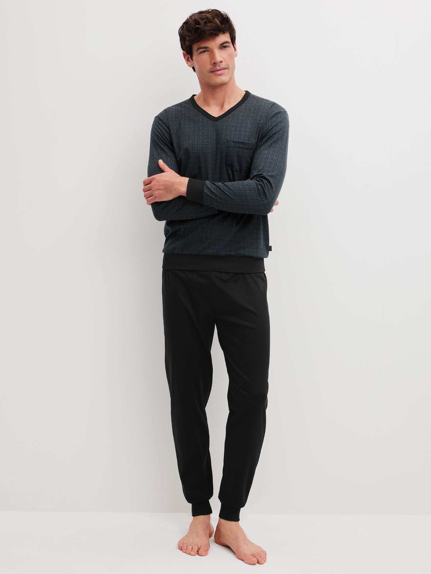 HERREN Pyjama mit Bündchen (Schwarz)