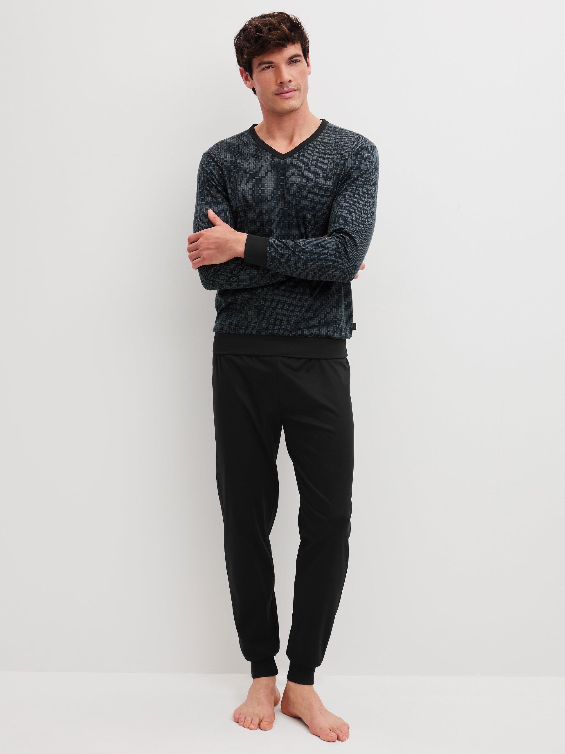 HERREN Pyjama mit Bündchen (Schwarz)