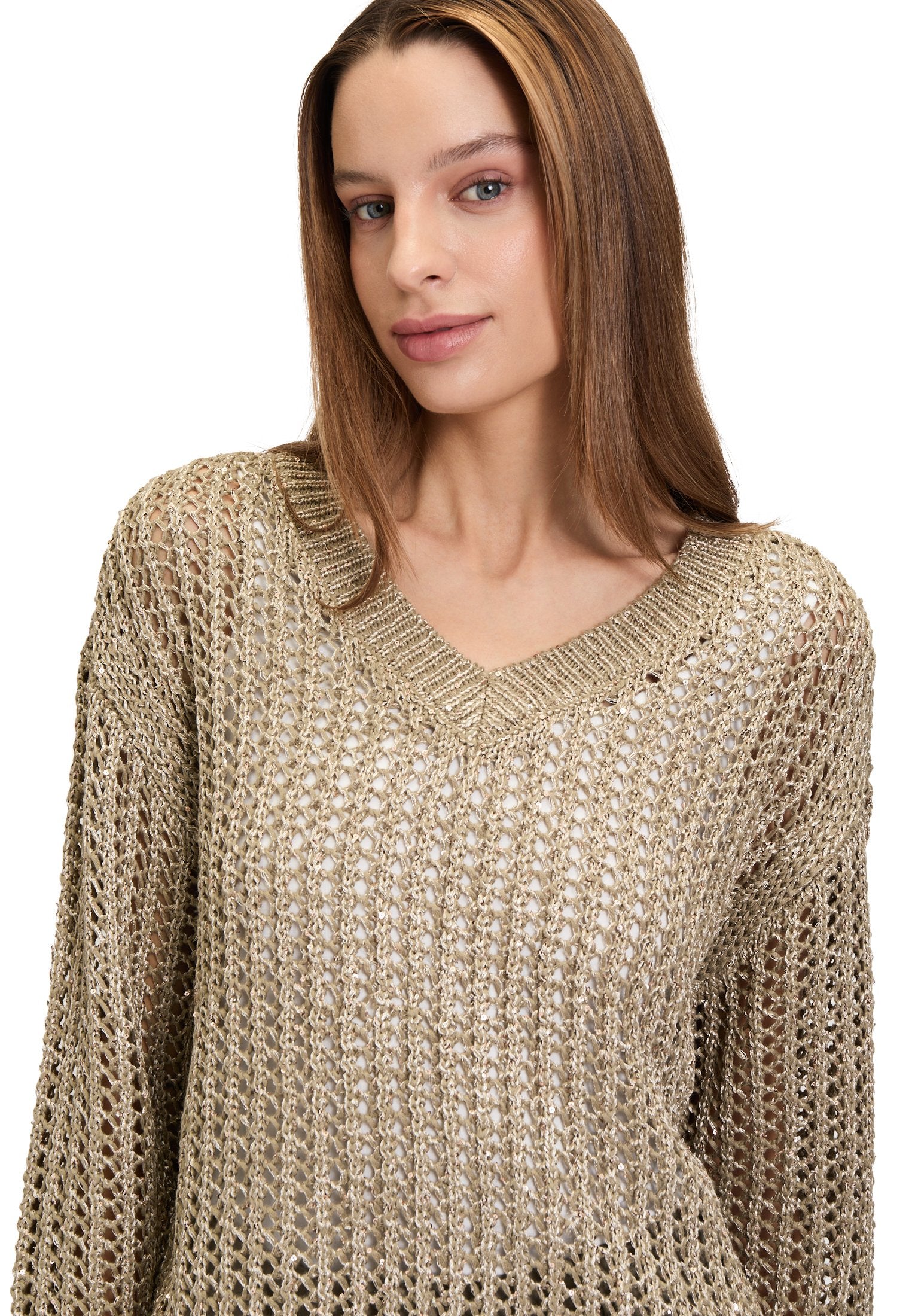 Lochstrick-Pullover (Soft Olive)