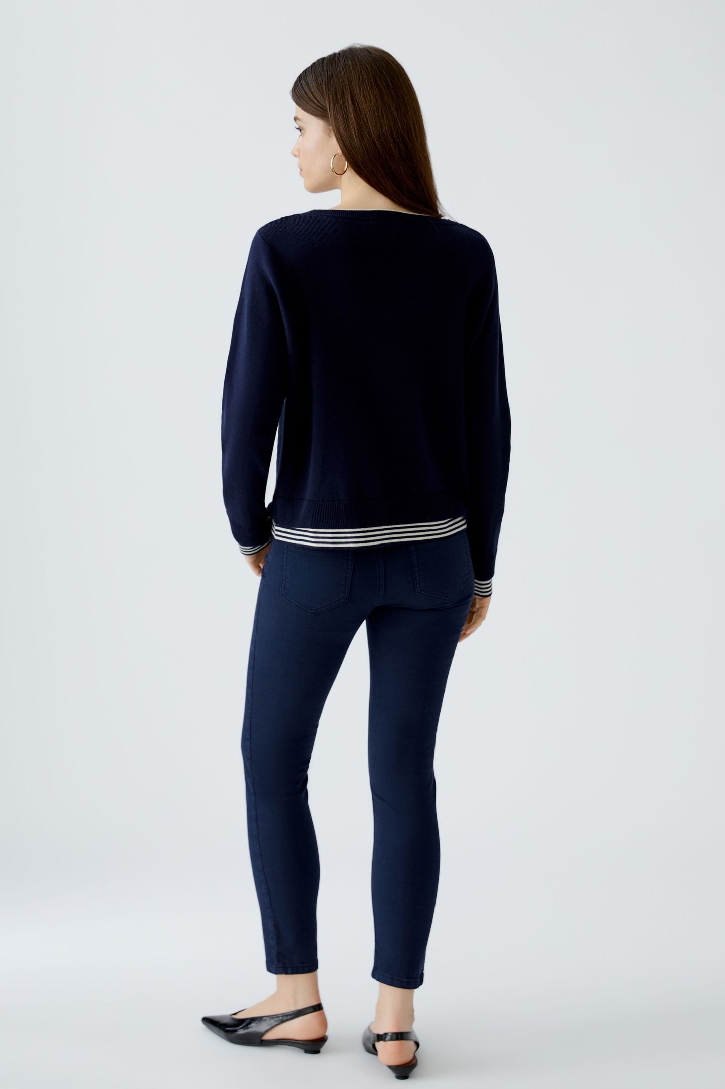 LEEZA Pullover reine Baumwolle (Dk Blue White)