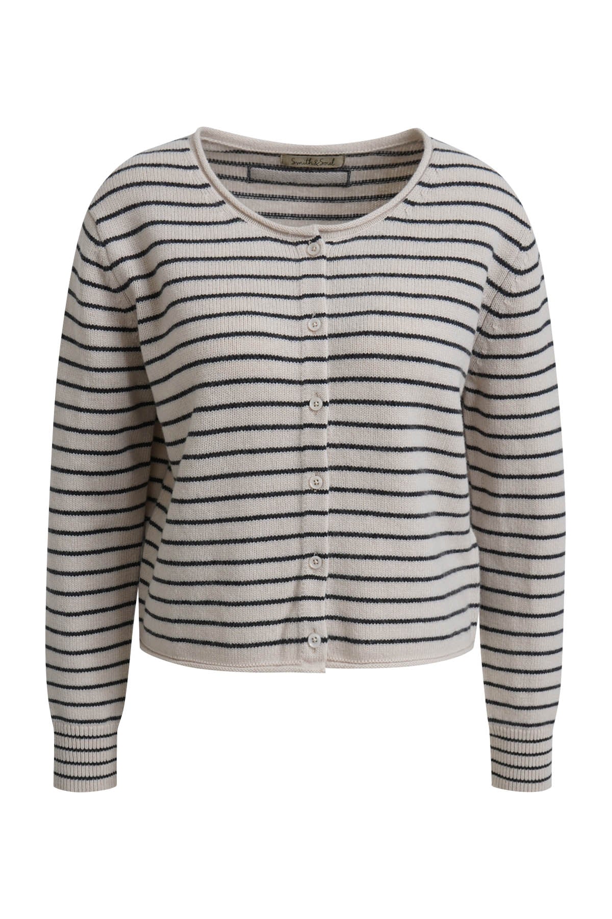 Striped Round Neck Cardigan (Anthracite Mel.)