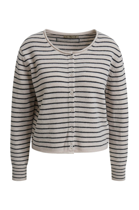 Striped Round Neck Cardigan (Anthracite Mel.)