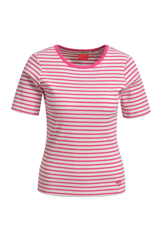 Fitted Rib T-Shirt Striped (Fuchsia)