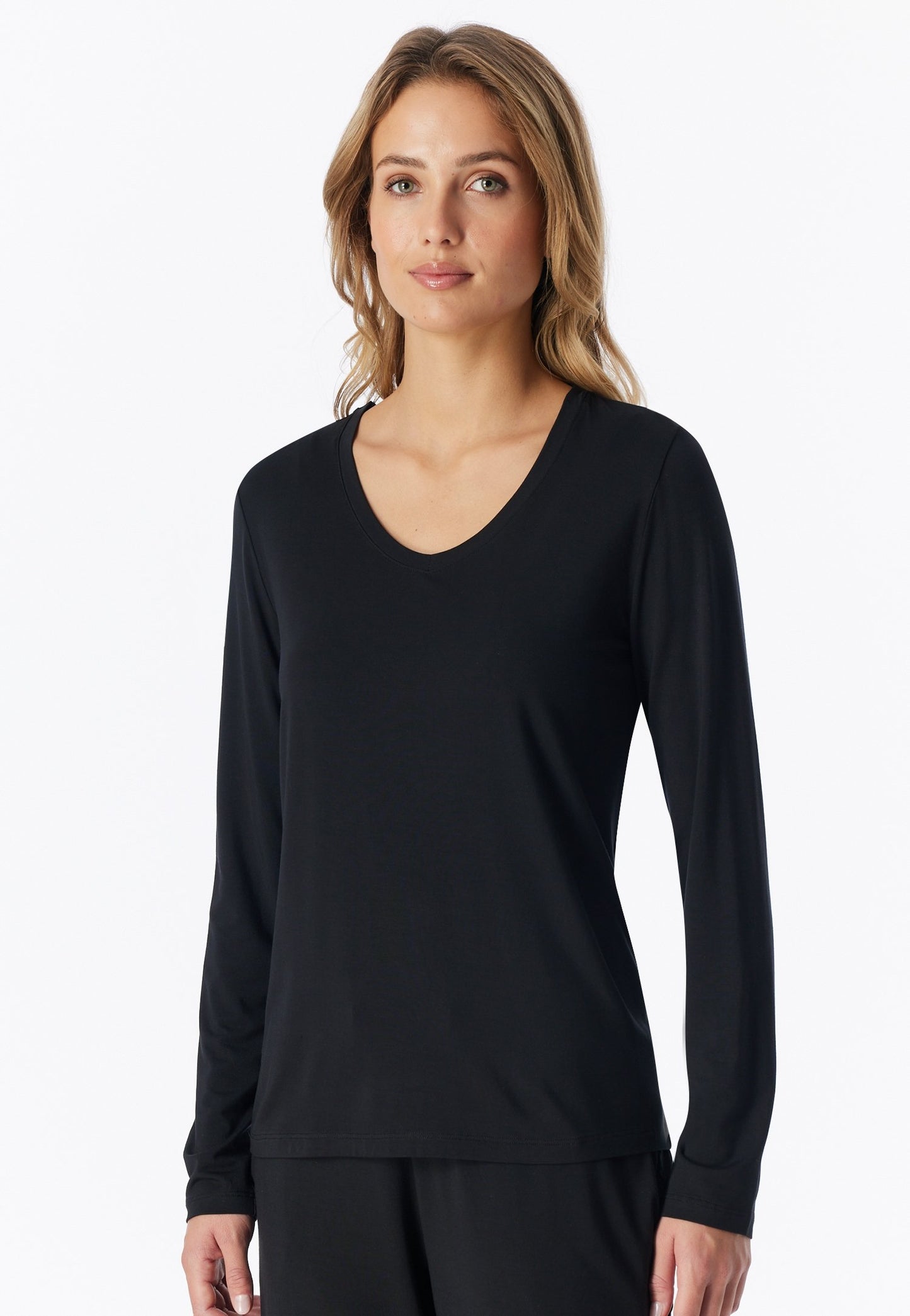 Shirt langarm V-Ausschnitt (Schwarz)
