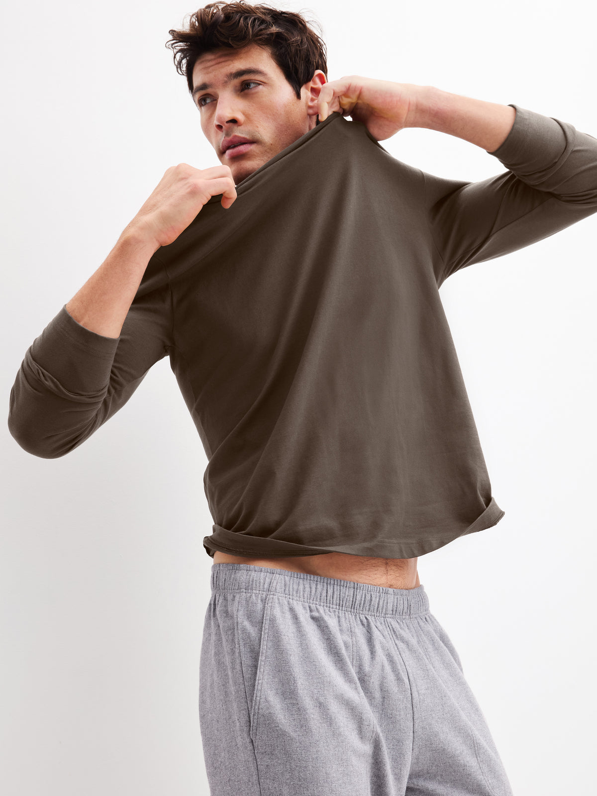 HERREN Shirt langarm (Choco Brown)