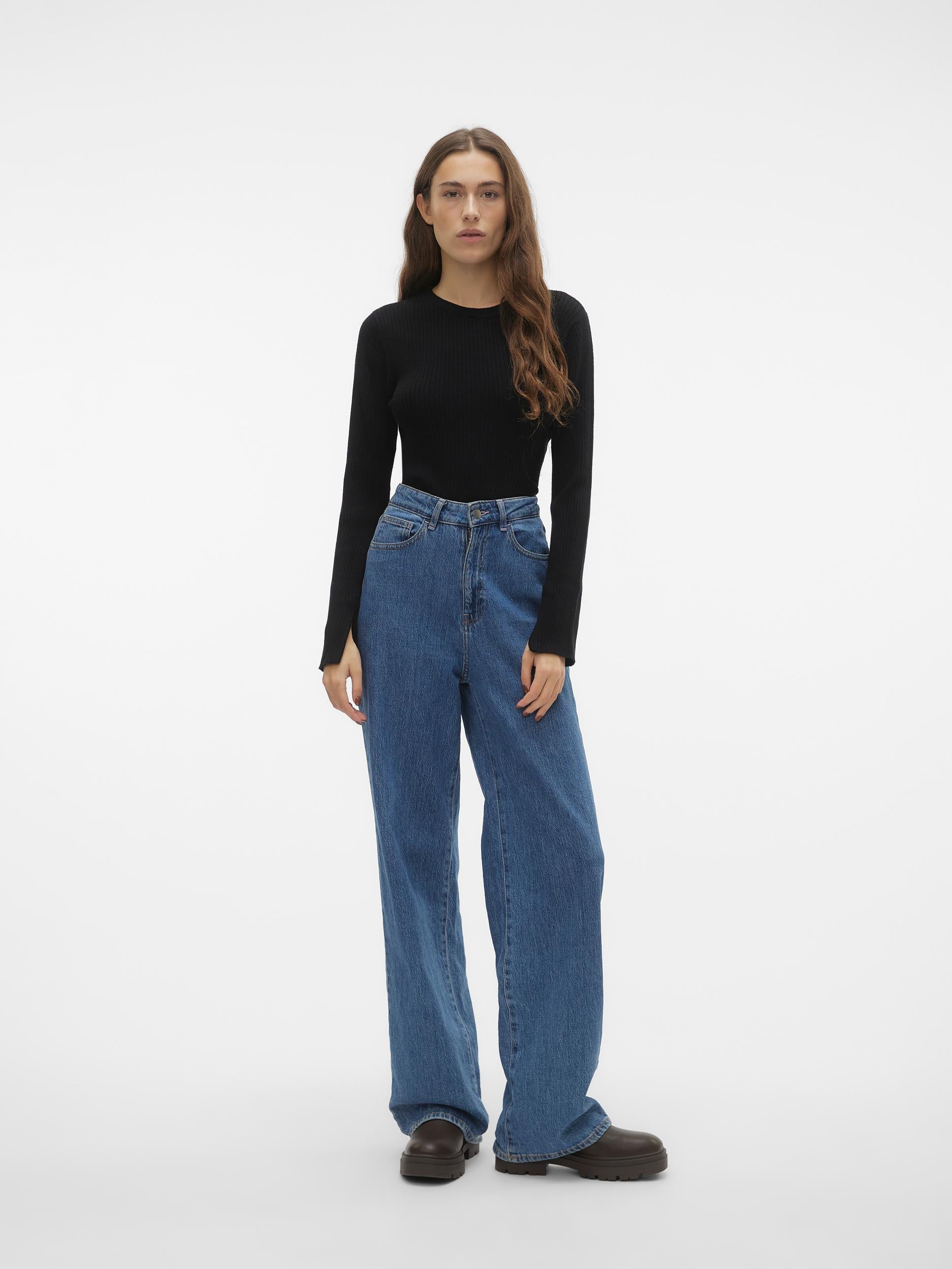 Vmgold Rib Ls O-neck Pullover (Birch/w. B)