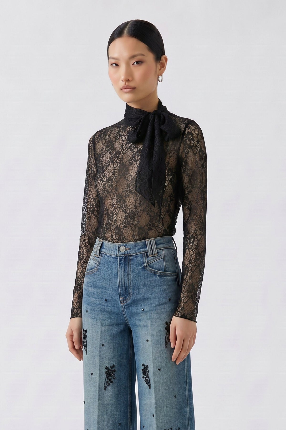 Langarmshirt Spitze (Black)