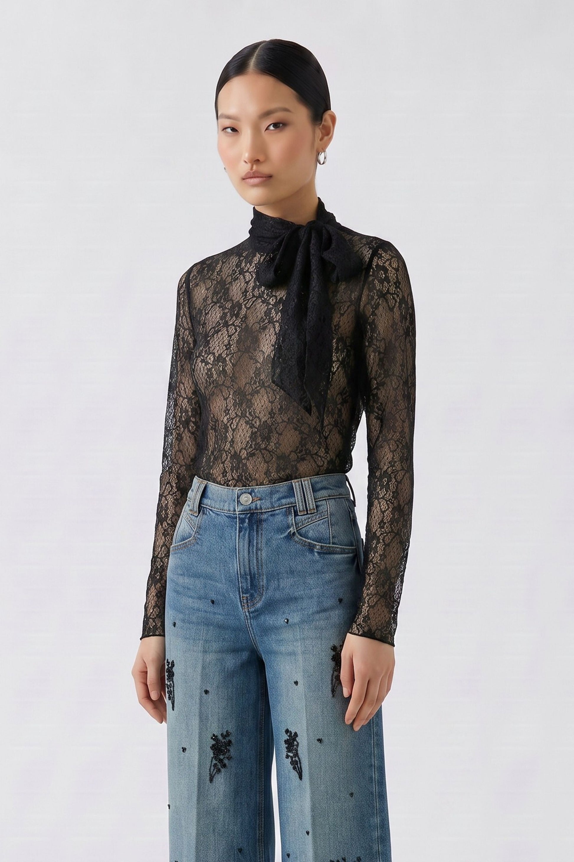 Langarmshirt Spitze (Black)