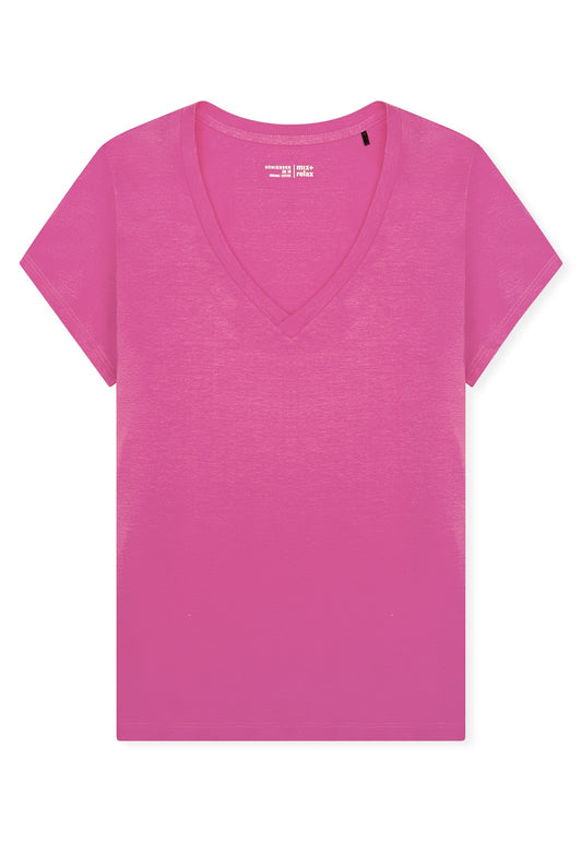 T-Shirt V-Ausschnitt (Fuchsia)