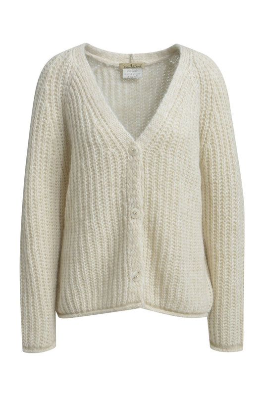 Hairy Raglan V-neck Cardigan (Wool White)