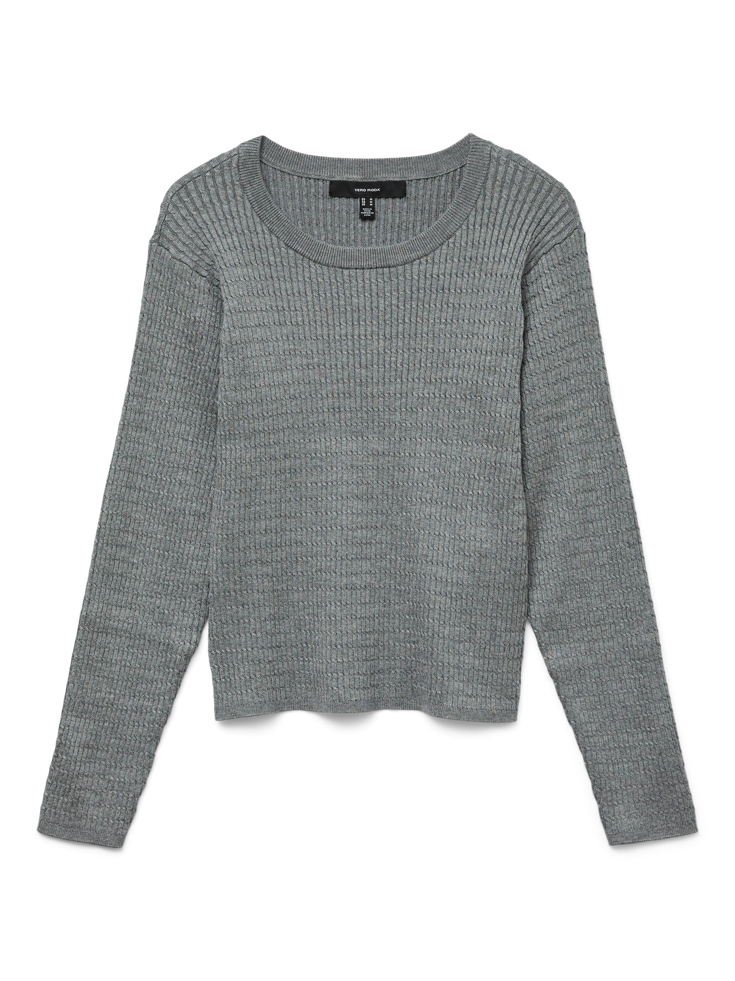 Vmsilje Ls O-neck Cable Pullover (Medium Grey M)