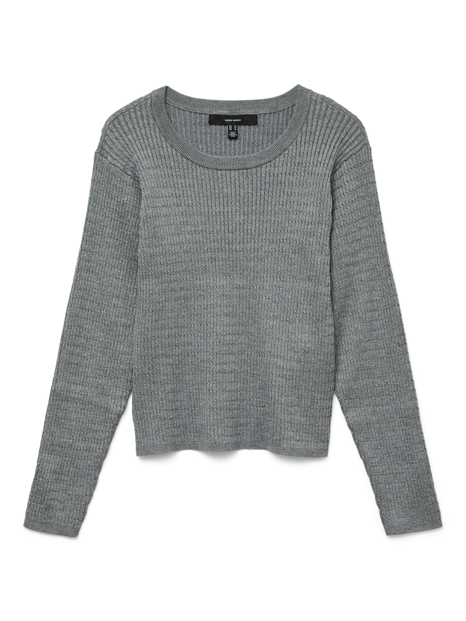 Vmsilje Ls O-neck Cable Pullover (Medium Grey M)