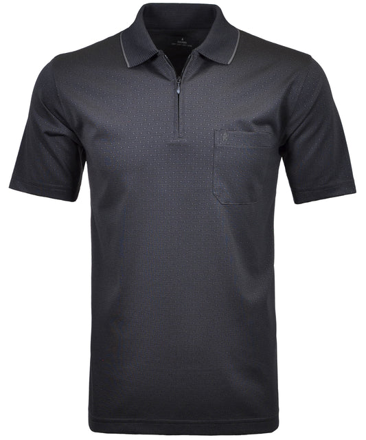 Softknit Poloshirt mit Minimal-Dessin und RV (Schwarz)