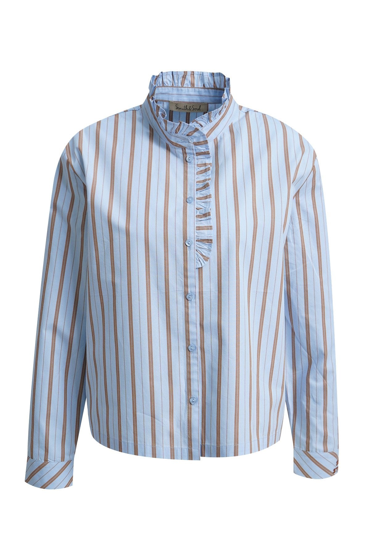 Striped Ruffle Blouse (Light Blue Prin)