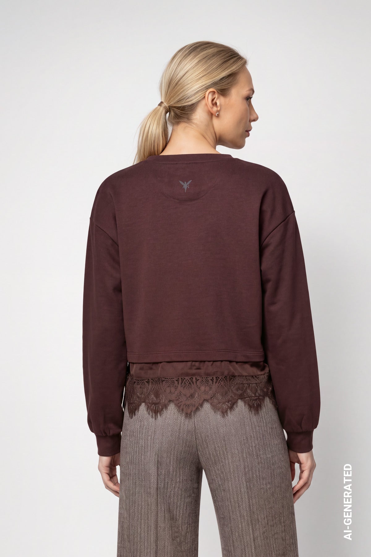 Sweatshirt mit Spitzenborte (Dark Brown)
