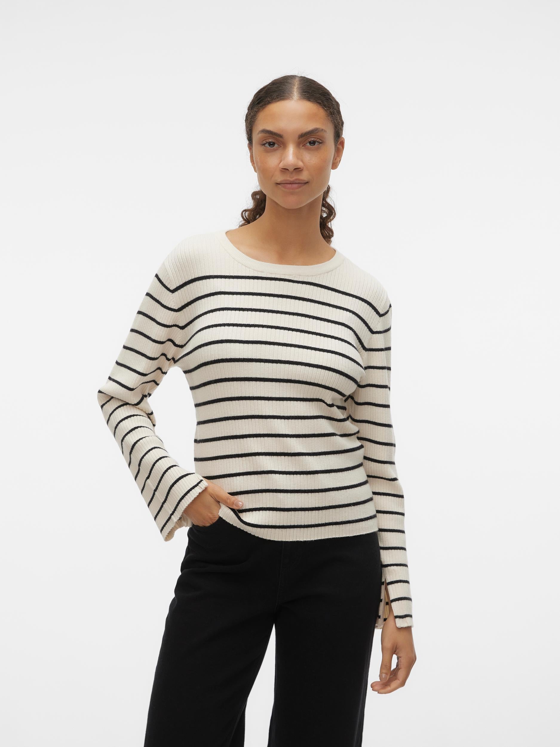 Vmgold Rib Ls O-neck Pullover (Birch/w. B)