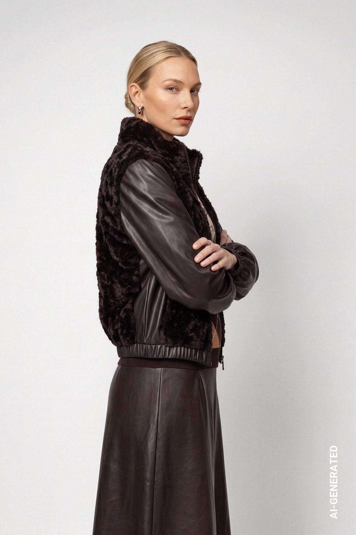 Jacke mit Kunstfell (Black Coffee)