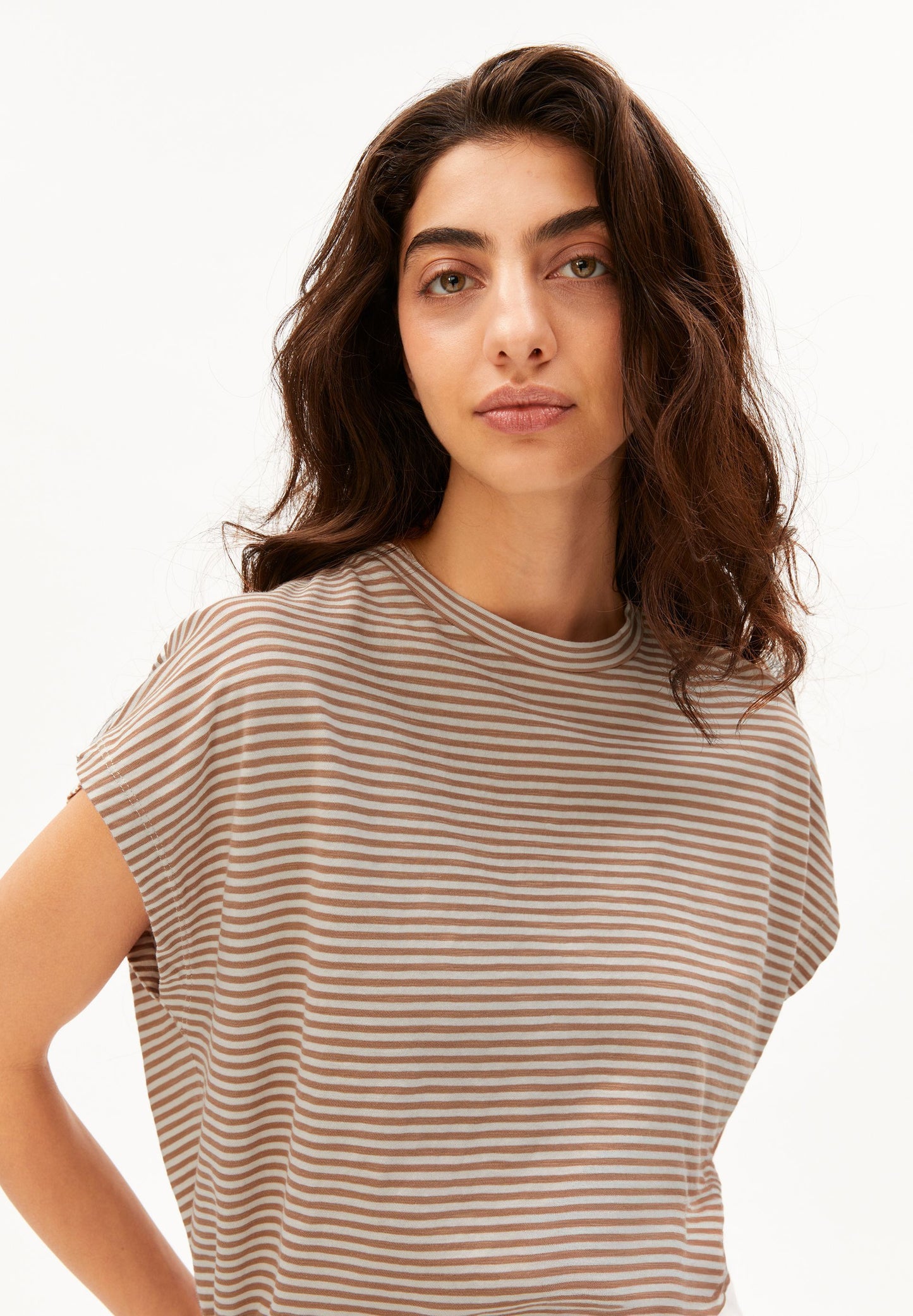 Slub Jersey Stripe T-shirt (Oatmilk-cinnamo)