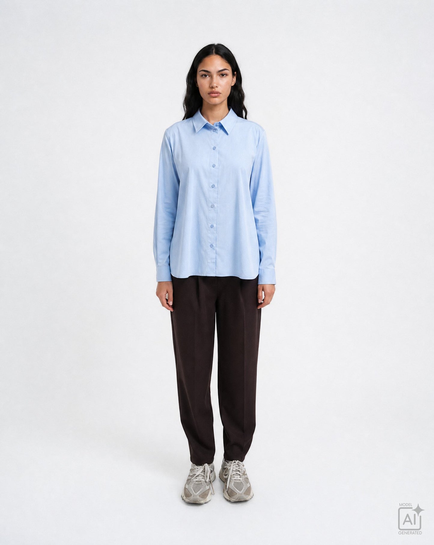 A-shape Shirt Colar Blouse Side slits (Light Blue)