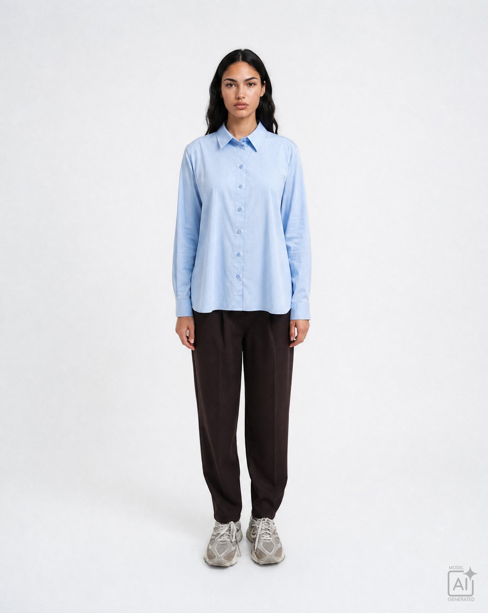 A-shape Shirt Colar Blouse Side slits (Light Blue)