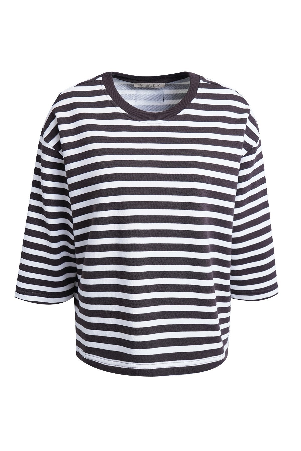 Relaxed Sweat Threequarter Sleeves Striped (Dark Choc)