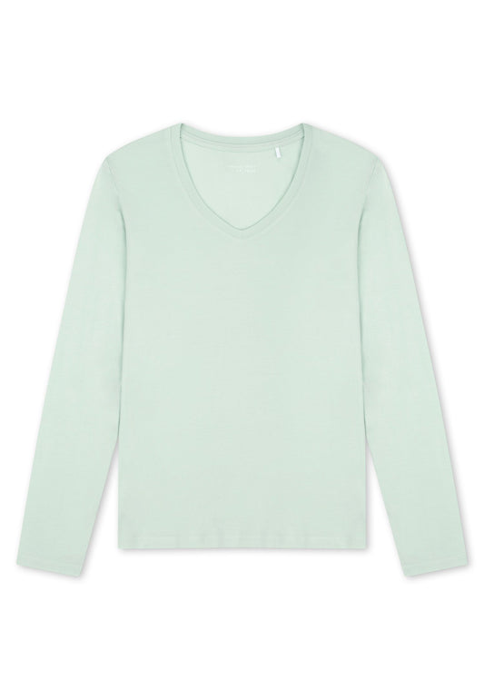 Shirt langarm V-Ausschnitt (Matcha Latte)