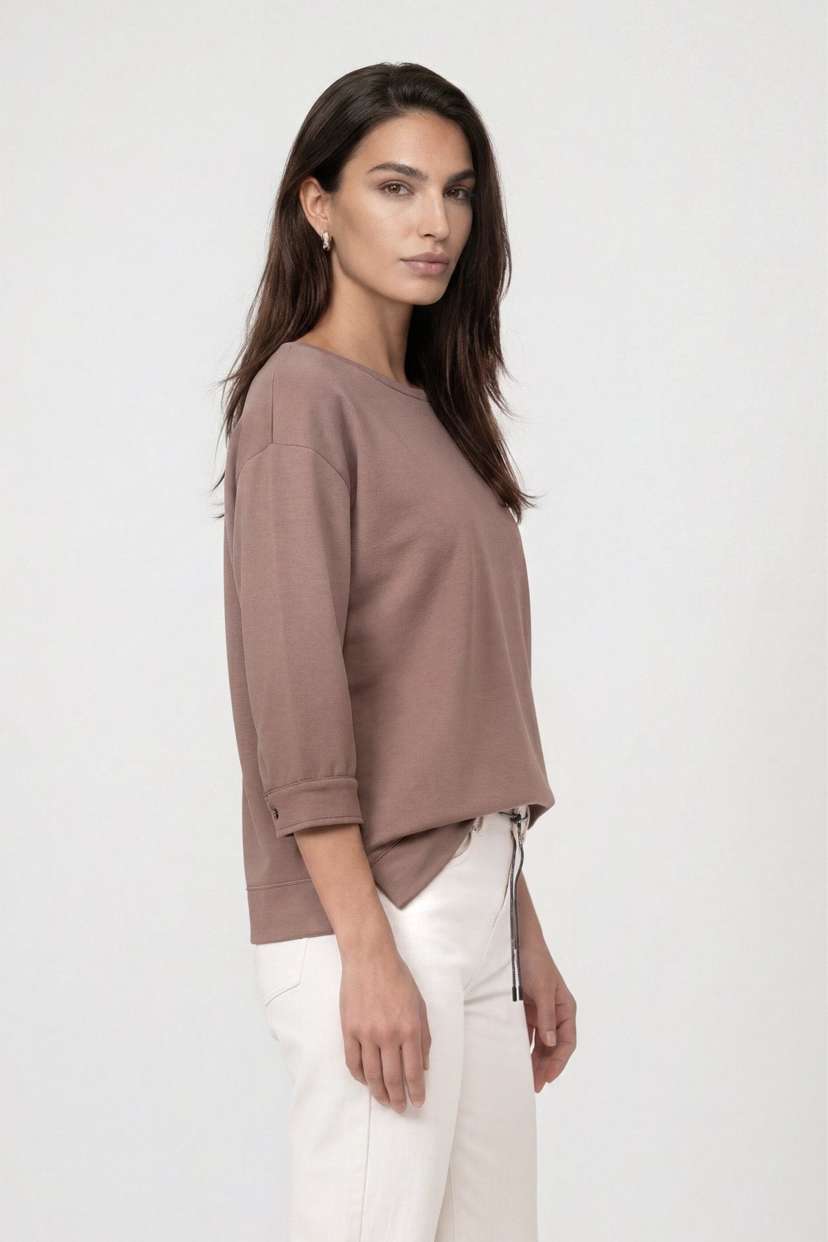 Sweatshirt mit Schmuckknopf (Taupe)