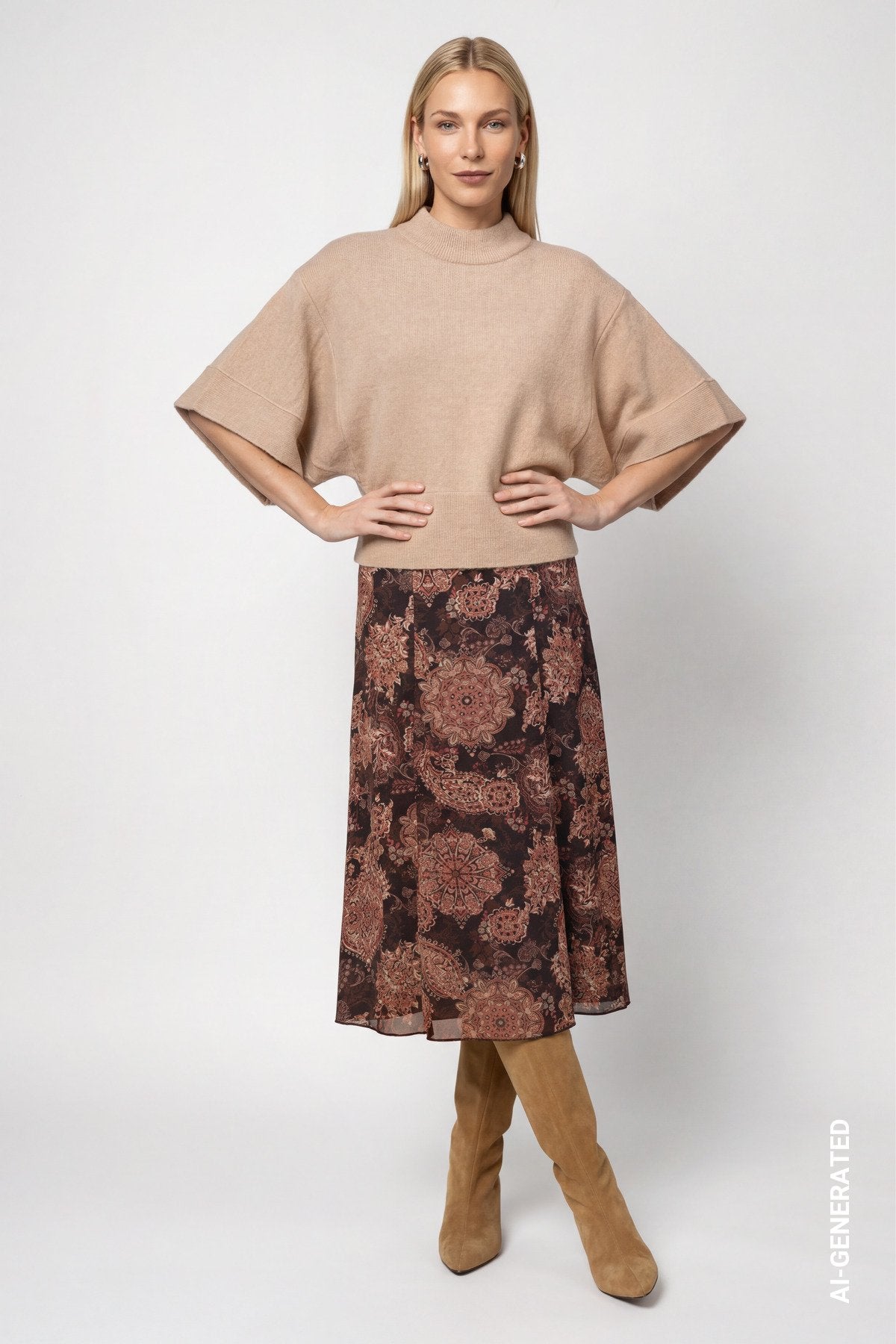 Strickpullover mit kurzen Fledermausärmel (Cappuccino Melan)