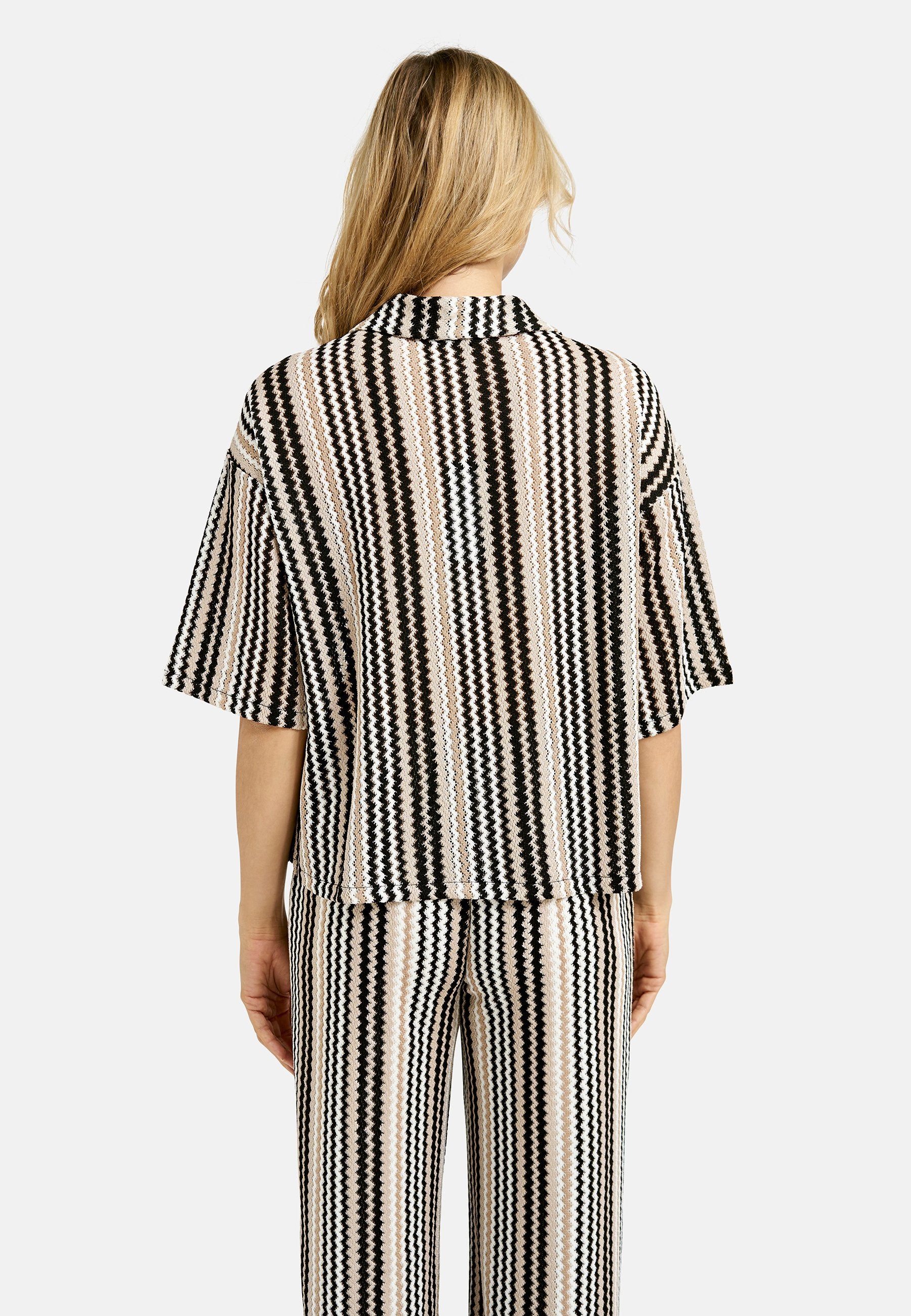 Crochet Jersey Shirt Striped (Camel Print)