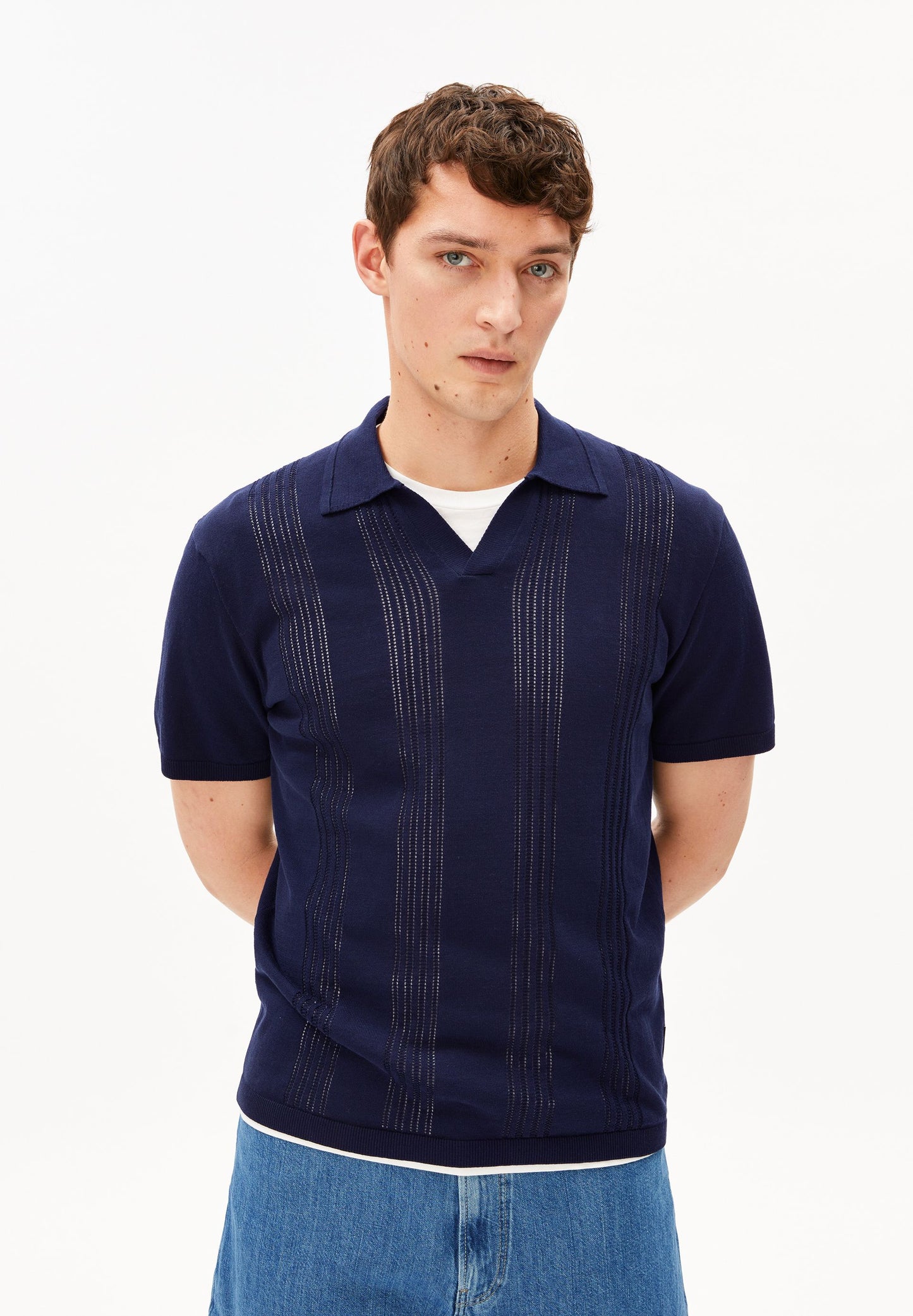 Cotton Knit Poloshirt (Tinted Navy)