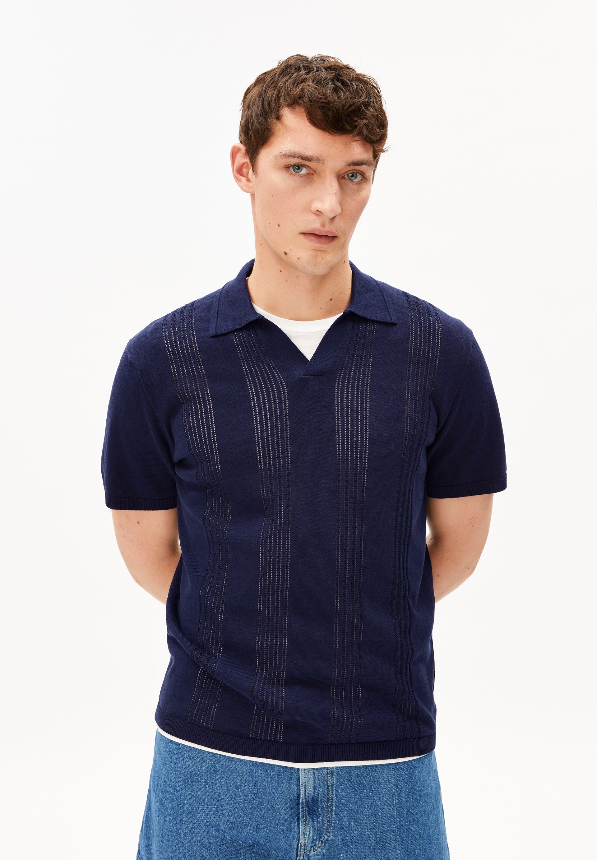 Cotton Knit Poloshirt (Tinted Navy)