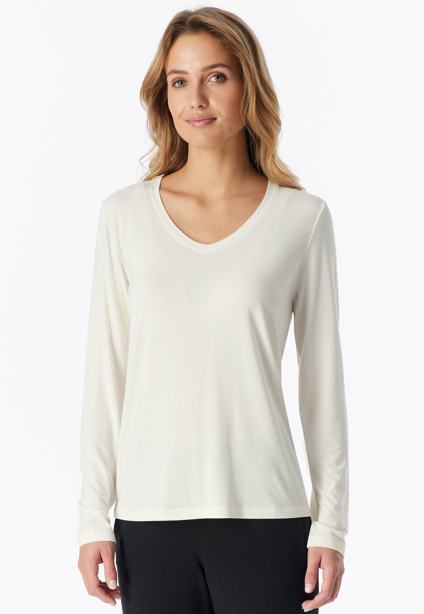 Shirt langarm V-Ausschnitt (Naturweiss)