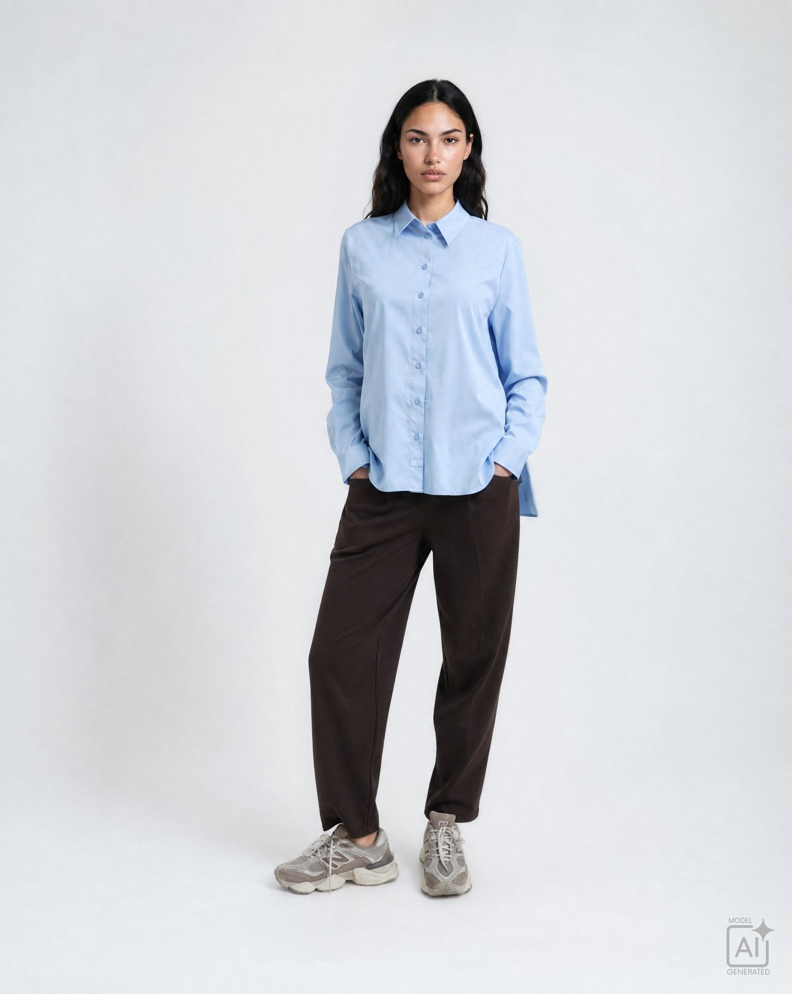 A-shape Shirt Colar Blouse Side slits (Light Blue)