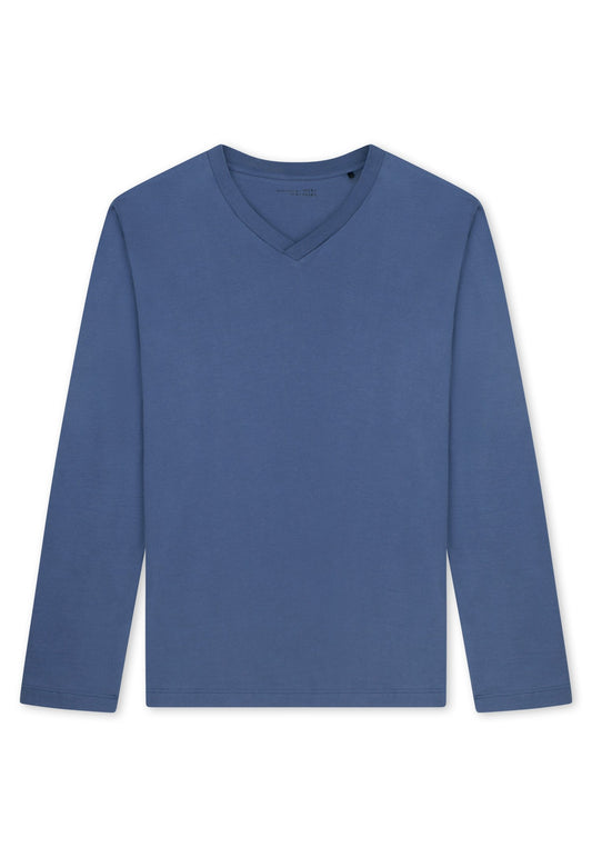 Langarmshirt V-Ausschnitt (Faded Denim)