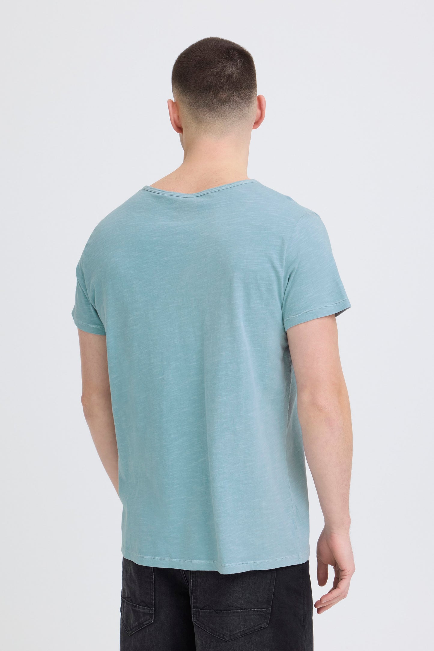 Bhaston Split Neck Tee (Dusty Blue)