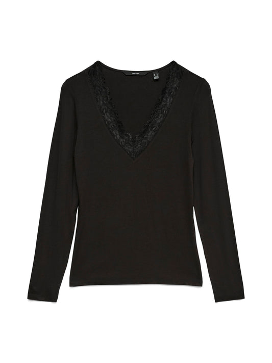 Vmrosa Ls V-neck Lace Top Ga Jrs Noos (Black)