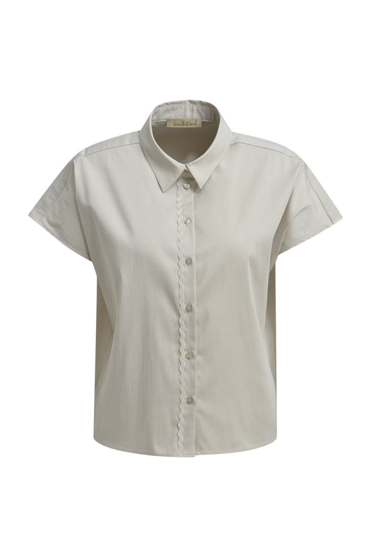 Dropped shoulder shirt collar blouse (Sand)
