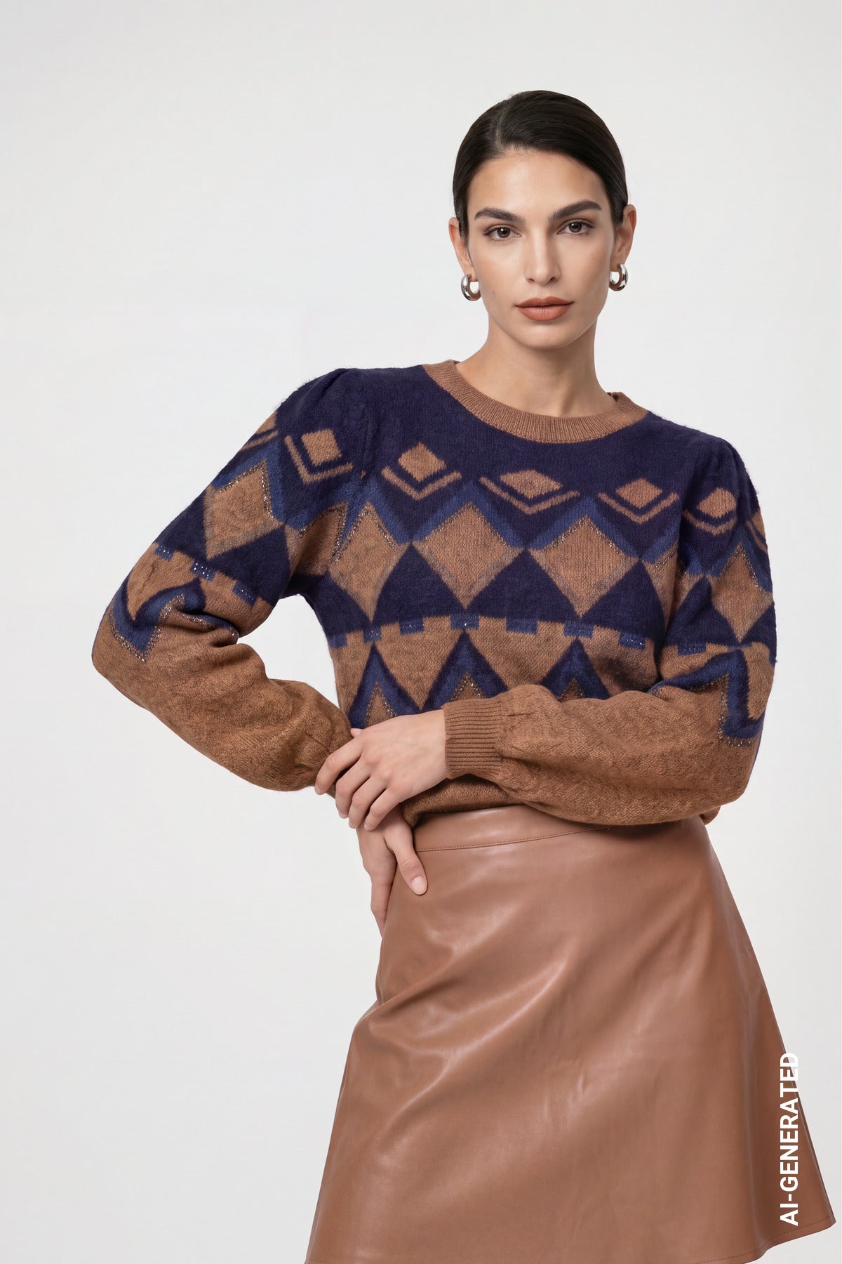 Strickpullover mit Jacquard Muster (Tiramisu)