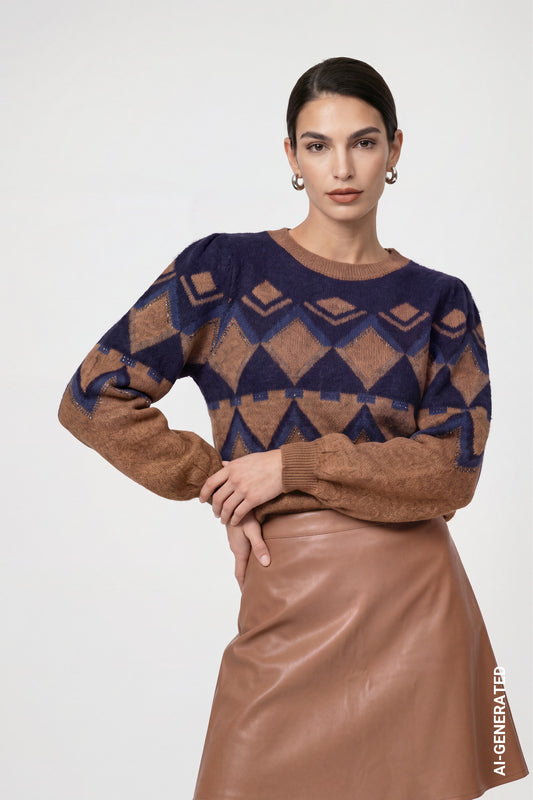 Strickpullover mit Jacquard Muster (Tiramisu)