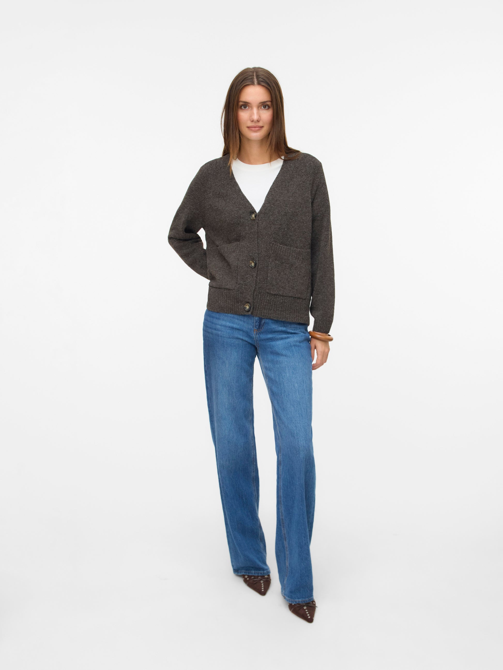Vmboom Ls V-neck Button Cardigan Ga Noos (Chocolate)
