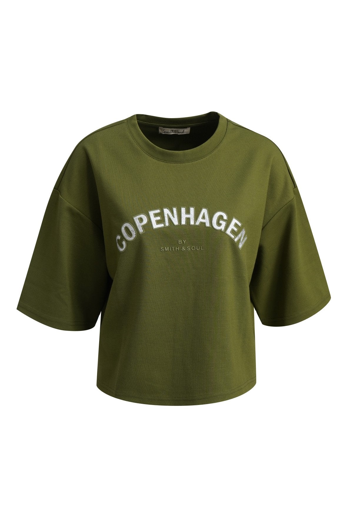 Boxy Sweat Half Sleeve Metallic Application (Olive)