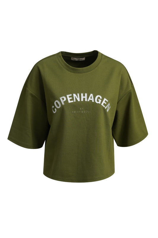 Boxy Sweat Half Sleeve Metallic Application (Olive)