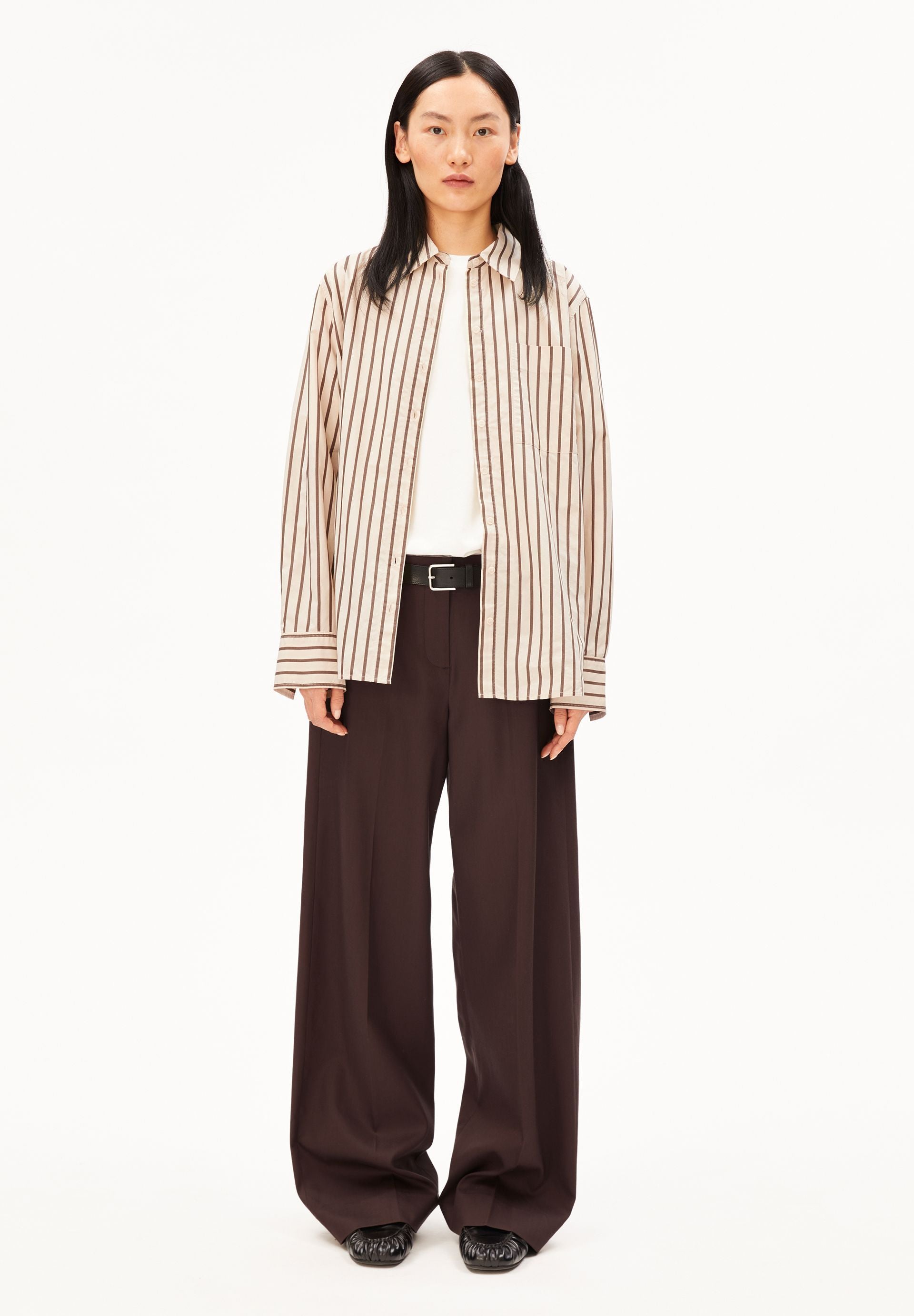 Stripe Loose Shirt Blouse (Oatmilk-claysto)