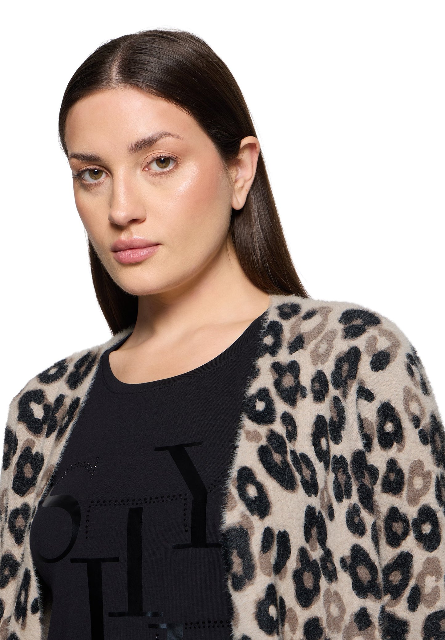 Longstrickjacke (Taupe/black)